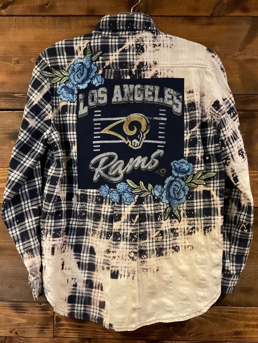 Custom NFL Los Angeles Rams Roses Distressed Flannel Shirt Brandy Melville Small